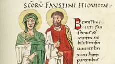 Miniatura di Faustino e Giovita al monastero di Sant'Antimo, in Toscana