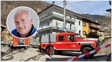 I Vigili del fuoco a Corteno Golgi e, nel tondo, Sergio Lippi - © www.giornaledibrescia.it