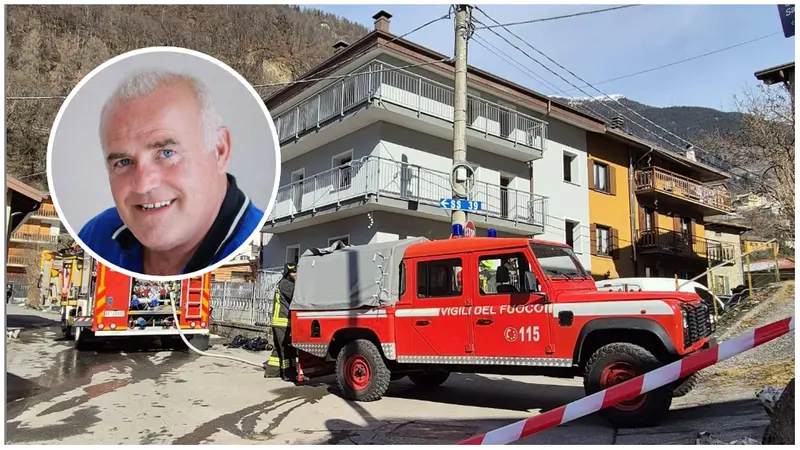 I Vigili del fuoco a Corteno Golgi e, nel tondo, Sergio Lippi - © www.giornaledibrescia.it