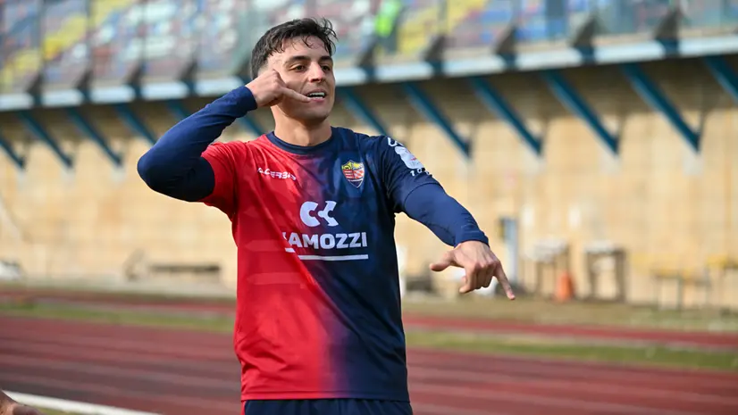 L'esultanza di Caccavo - Foto New Reporter Pasotti © www.giornaledibrescia.it