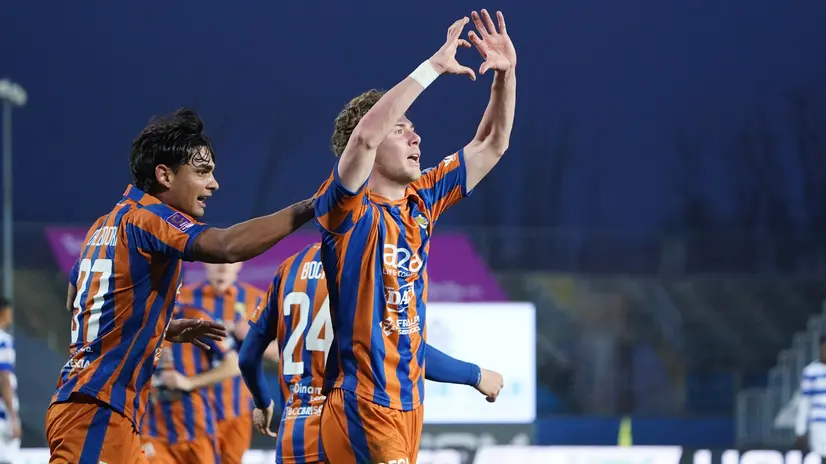 L'esultanza di Fogliata dopo il gol - Foto New Reporter Perteghella © www.giornaledibrescia.it