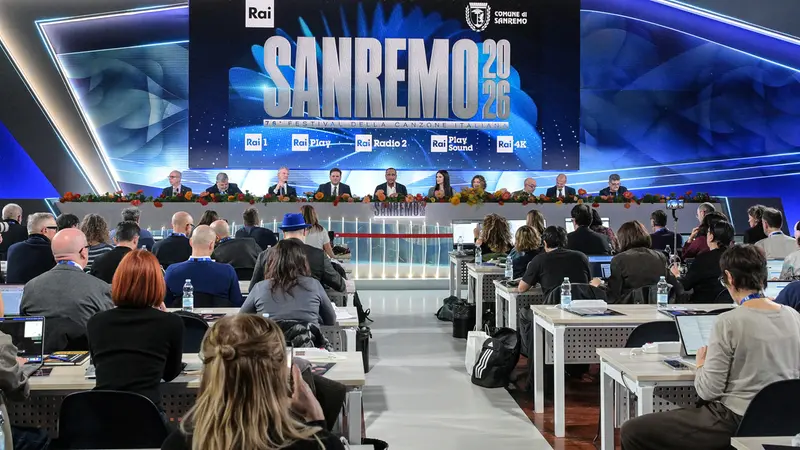 La Sala Stampa del Teatro Ariston - Foto Ansa © www.giornaledibrescia.it