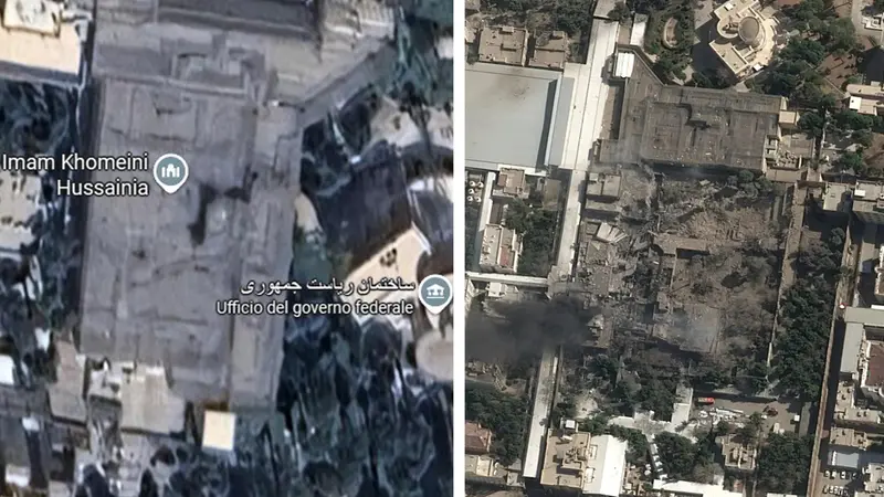 La residenza di Khamenei prima e dopo il bombardamento - Google Maps/Telegram VahidOnline