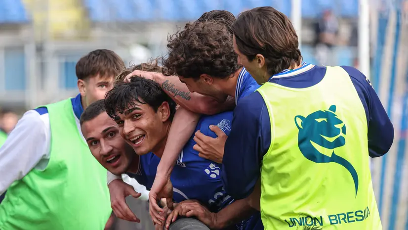 Un'esultanza dell'Union Brescia nella gara contro il Lecco - Foto New Reporter Nicoli © www.giornaledibrescia.it