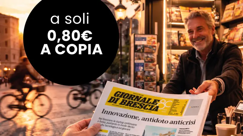 Un edicolante con il Giornale di Brescia (immagine generata da Gemini)