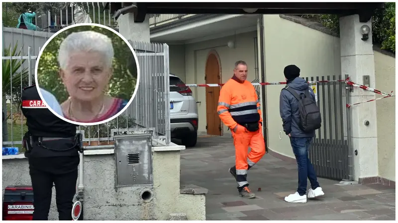 Mauro Pedrotti di fronte alla casa in cui ha ucciso la madre Santina Delai (nel tondo) © www.giornaledibrescia.it