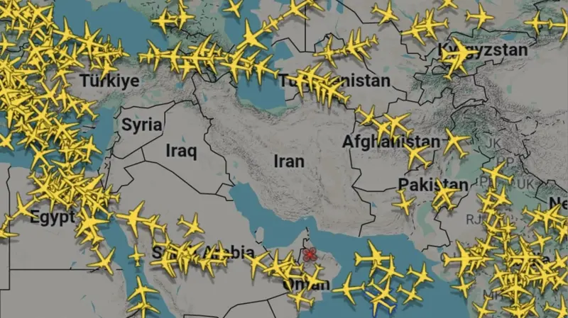 Lo spazio aereo chiuso in Medio Oriente - Fonte Flightradar