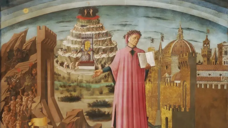 Dante Alighieri raffigurato da Domenico di Michelino nel Duomo di Firenze
