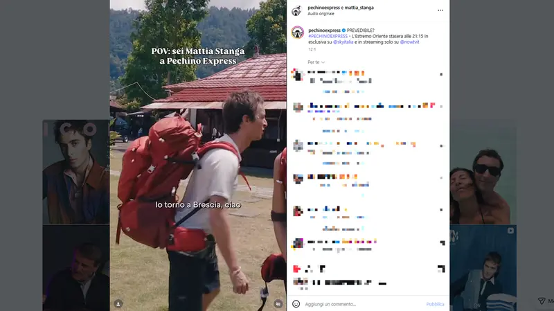 Mattia Stanga durante la prima puntata, foto Instagram