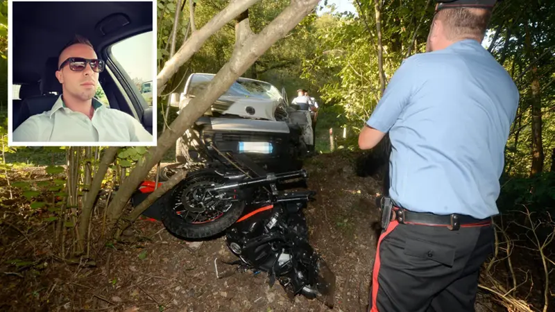 La moto di Marco Pancaldi (nel riquadro) fu travolta dal furgone - © www.giornaledibrescia.it