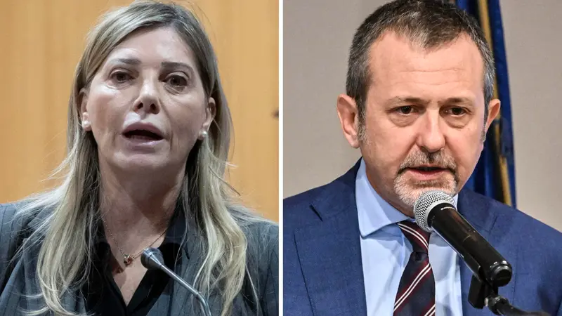 Nella combo, il capo di gabinetto del ministero della Giustizia Giusi Bartolozzi (S) e il sottosegretario Andrea Delmastro. ANSA/ PERCOSSI / FUSCO