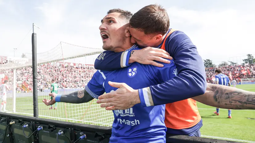 L'esultanza di Crespi a Vicenza - Foto New Reporter Nicoli © www.giornaledibrescia.it