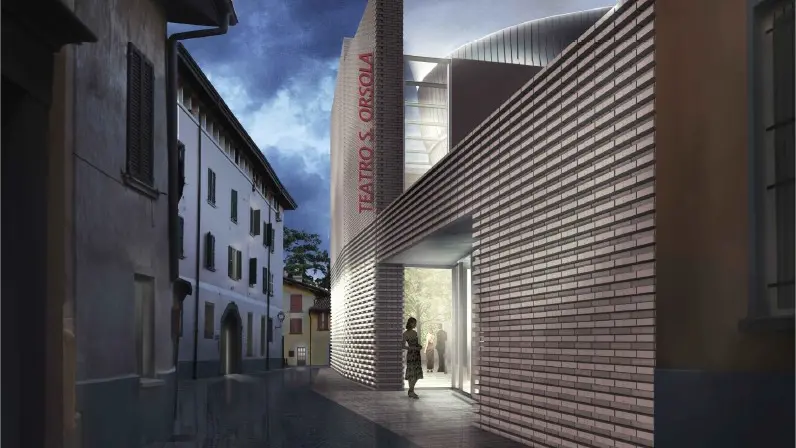 Un’elaborazione grafica dell’esterno del futuro teatro Sant’Orsola