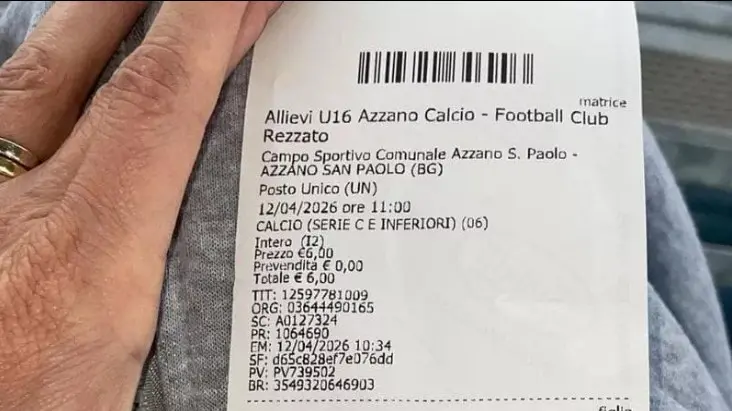 Il biglietto pagato per assistere alla partita di Under 16