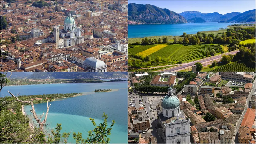 Da sinistra, in alto: città, Franciacorta, Garda e Bassa