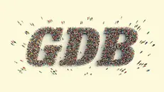 Nell'immagine della campagna GdB+, una folla compone il logo del giornale