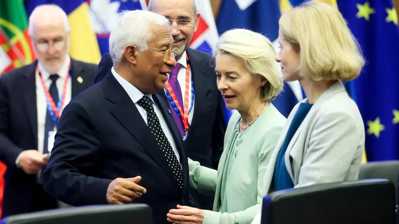 Antonio Costa, Ursula von der Leyen e Kaja Kallas al vertice informale Ue a Cipro - Foto Ansa © www.giornaledibrescia.it
