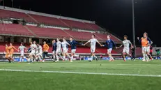 L'esultanza a fine partita - Foto New Reporter Comincini © www.giornaledibrescia.it