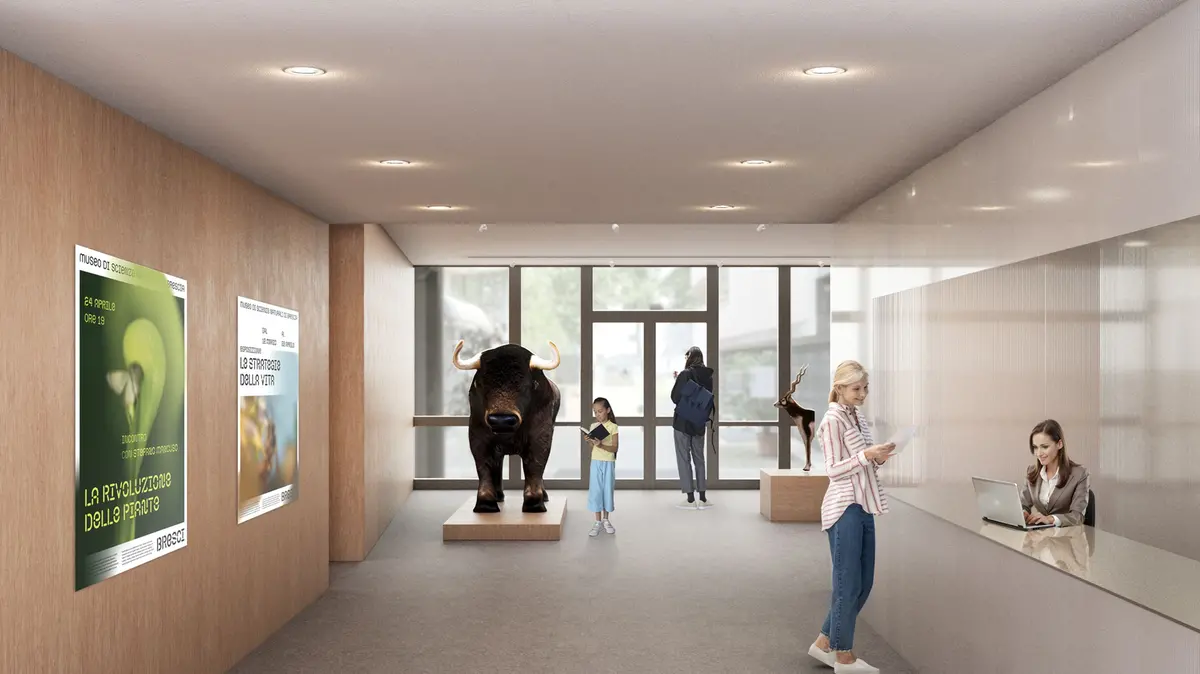 Una proiezione grafica del futuro atrio del museo - © www.giornaledibrescia.it