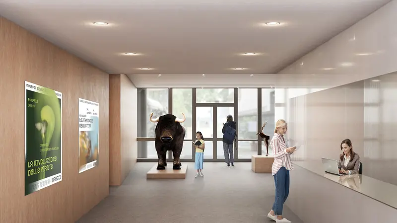 Una proiezione grafica del futuro atrio del museo - © www.giornaledibrescia.it