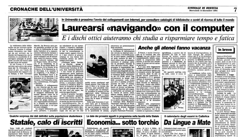 «Laurearsi navigando»: così il GdB del 14 dicembre 1994 - © www.giornaledibrescia.it