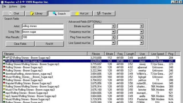 Ecco come appariva l'interfaccia della piattaforma di condivisione file «Napster»