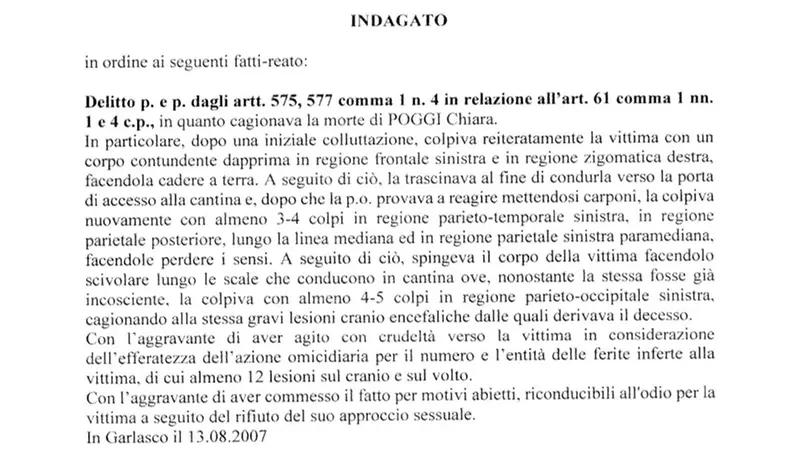 La contestazione della Procura di Pavia nei confronti di Andrea Sempio