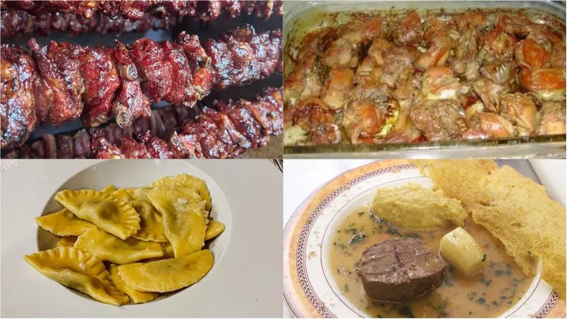 Spiedo, coniglio, casoncelli e manzo all'olio