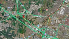 In rosso le lunghe code sia in Tangenziale Ovest che in Tangenziale Sud