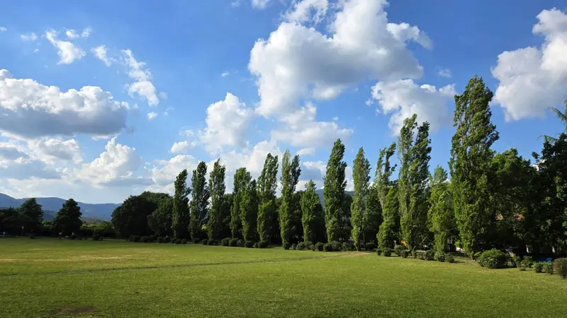 Il parco Castelli sotto un cielo primaverile, con qualche cumulo di passaggio - © www.giornaledibrescia.it