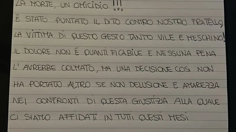 Lo sfogo su carta delle sorelle della vittima