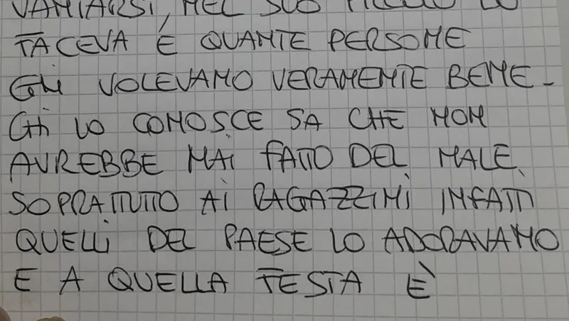Lo scritto di una delle due sorelle di Roberto Comelli