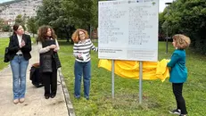 L'inaugurazione del pannello con simboli e disegni che aiutano la fruizione