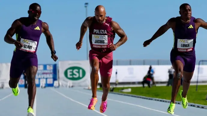 Marcell Jacobs nella finale dei 100 metri sulla pista di Savona - Foto pagina Instagram Fidal