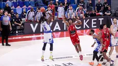 La Germani ha battuto Milano in trasferta, in regular season: qui Maurice Ndour con il suo tiro preferito - © Ciamillo-Castoria