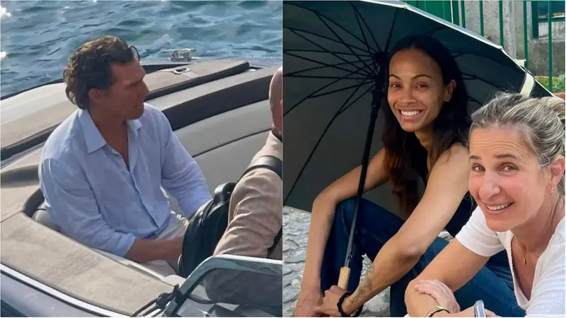Matthew McConaughey e Zoe Saldaña sul lago d'Iseo - Foto Facebook Fiorello Turla