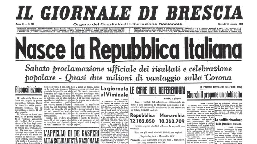 La prima pagina del GdB che sarà proposta come sovracoperta il 2 giugno 2026 - © www.giornaledibrescia.it
