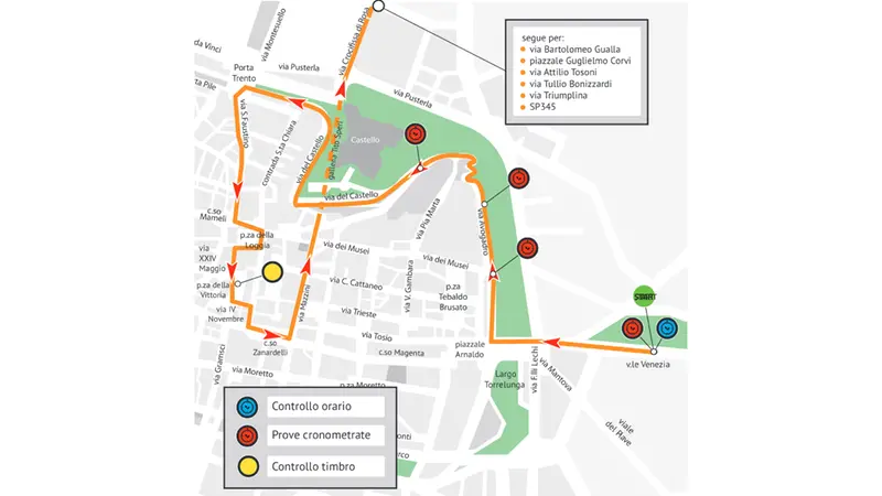 La mappa del percorso in città