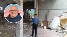 Il capannone in cui è avvenuta la tragedia. Nel tondo la vittima, Angelo Giacomini © www.giornaledibrescia.it