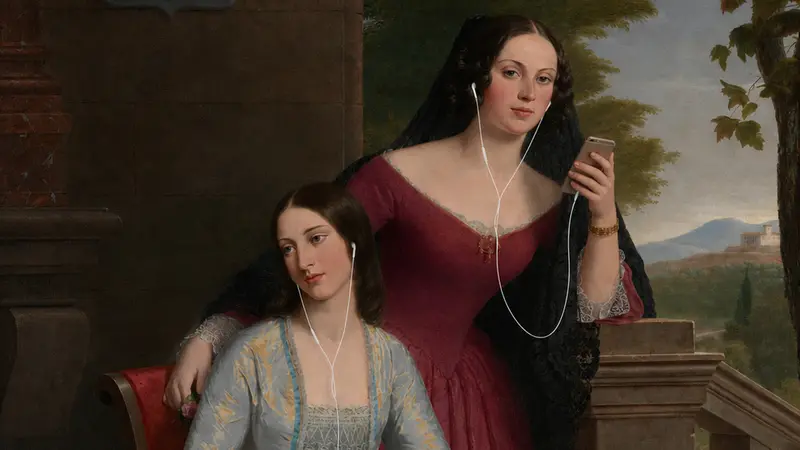 Ascoltare podcast è ormai parte della quotidianità - Rielaborazione di un dipinto conservato alla Smithsonian