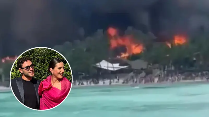 Il resort a Santo Domingo divorata dalle fiamme (nel tondo i fratelli Calabria)