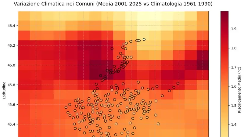 Le celle 9x9 km del sistema europeo: i puntini rappresentano i municipi bresciani