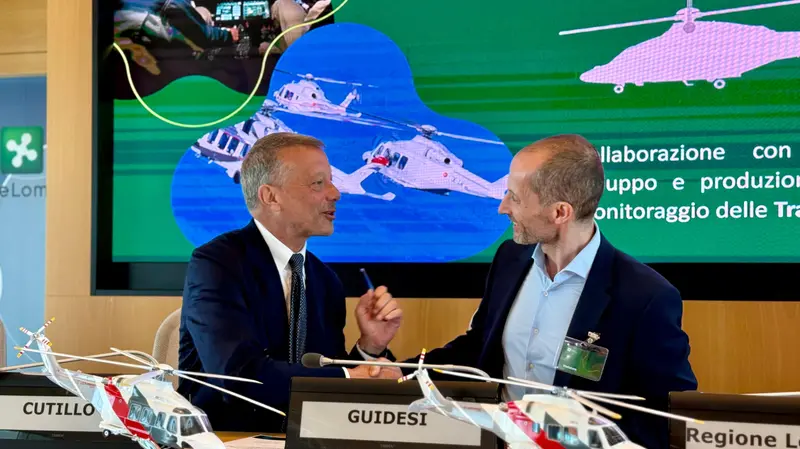 La presentazione a Milano: Gian Piero Cutillo (Leonardo) con Michele Bonetti (Omb Saleri)