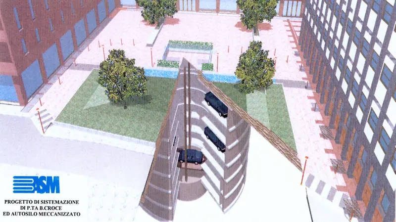 Il progetto di riqualificazione di piazzetta Santa Croce con l'autosilo meccanizzato - © www.giornaledibrescia.it