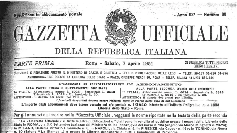 Un esempio della Gazzetta ufficiale