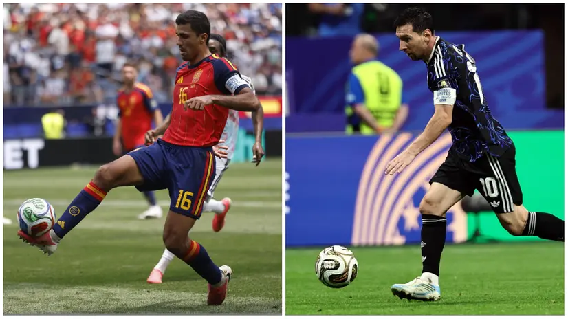 I due capitani: Rodri per la Spagna e Messi per l'Argentina - Foto Ansa © www.giornaledibrescia.it