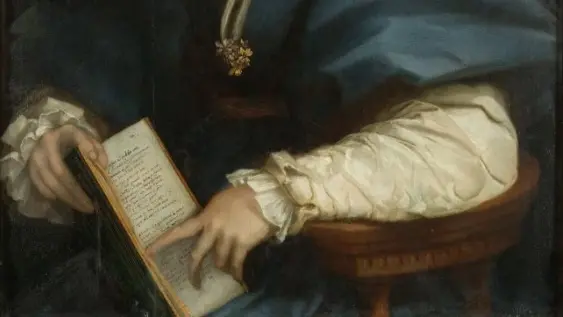 Un dettaglio del dipinto di Andrea del Sarto, Donna con «petrarchino»