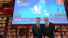 Il presidente della Fondazione La Biennale di Venezia Pietrangelo Buttafuoco e Il direttore del Settore Cinema della Fondazione La Biennale Alberto Barbera