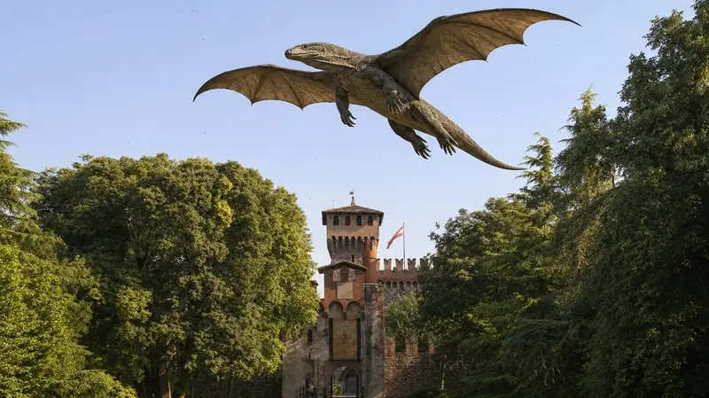 In volo sul castello (immagine realizzata con l'Ai)