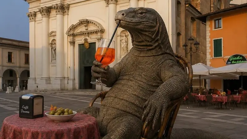 Con lo spritz in piazza Santa Maria (immagine realizzata con l'Ai)